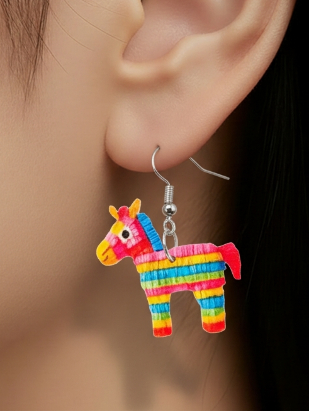 Piñata Donkey Earrings Colorful Fiesta Cinco de Mayo Birthday Party Dangle 1.5"